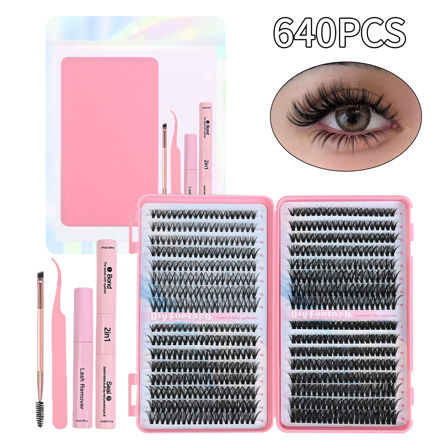 Mivlash ขนตาปลอม - สายฝอ ตาคมโต (Lash Clusters, 640 Pcs Eyelash...)