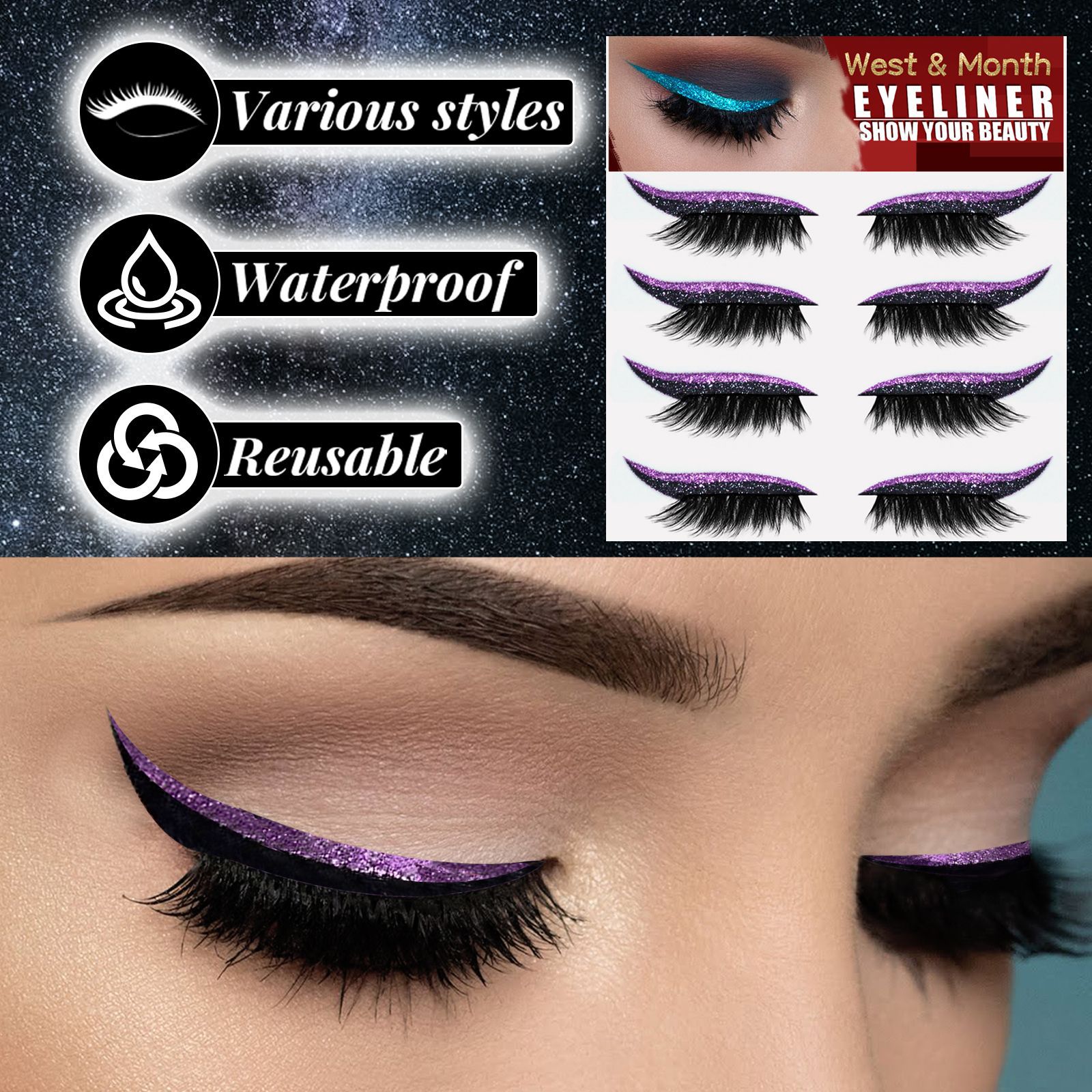 Mivlash อุปกรณ์แต่งตา - ปากกาเขียนคิ้ว/อายไลเนอร์ (Eyelash And Eyeliner Stickers) - Image 3